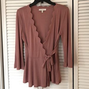 Eri + Ali 3/4 Sleeve Wrap Blouse, Mauve, Medium